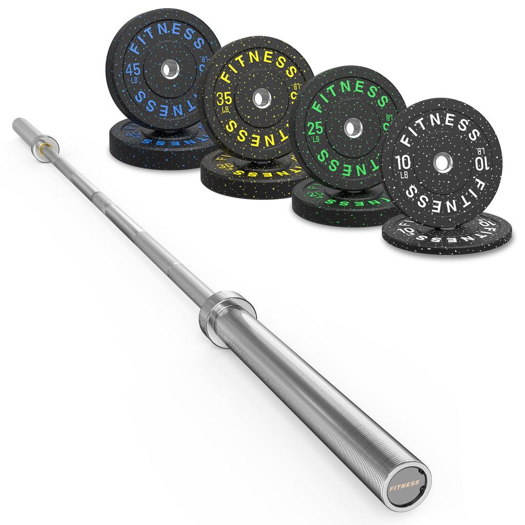 HANDBODE Olympic Barbell Set with Bumper Plates & Plate Rack