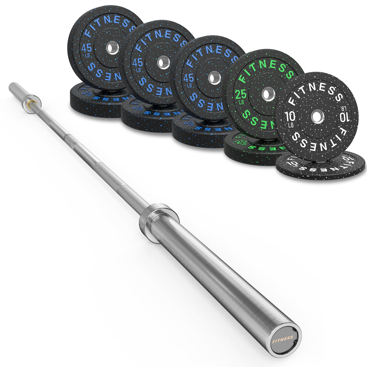 HANDBODE Olympic Barbell Set with Bumper Plates & Plate Rack