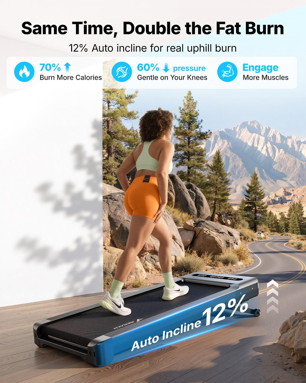MERACH UltraWalk W60 Walking Pad with 12% Auto Incline