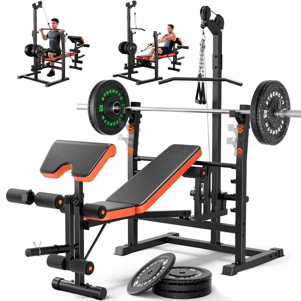 Fostoy Olympic Weight Bench with Lat Pulldown & Squat Rack