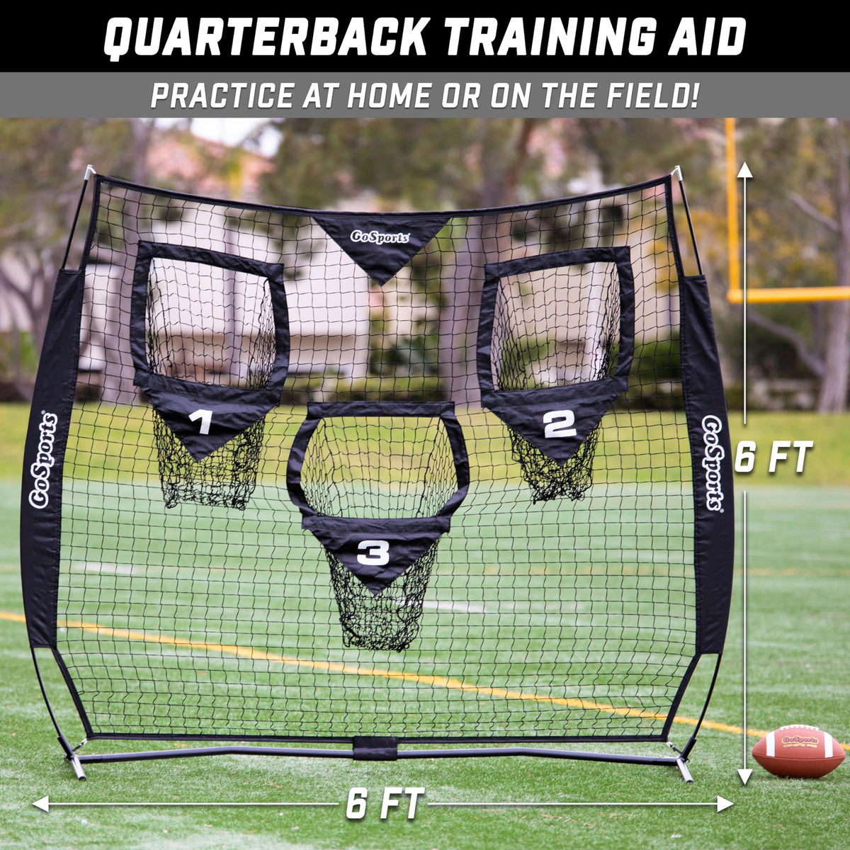 GoSports Football Throwing Practice Net – 6' x 6' or 8' x 8'
