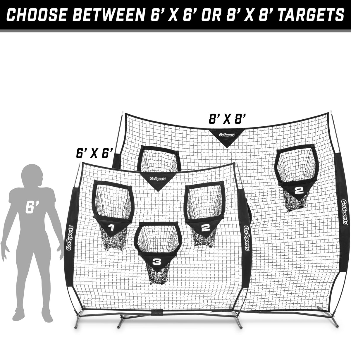 GoSports Football Throwing Practice Net – 6' x 6' or 8' x 8'